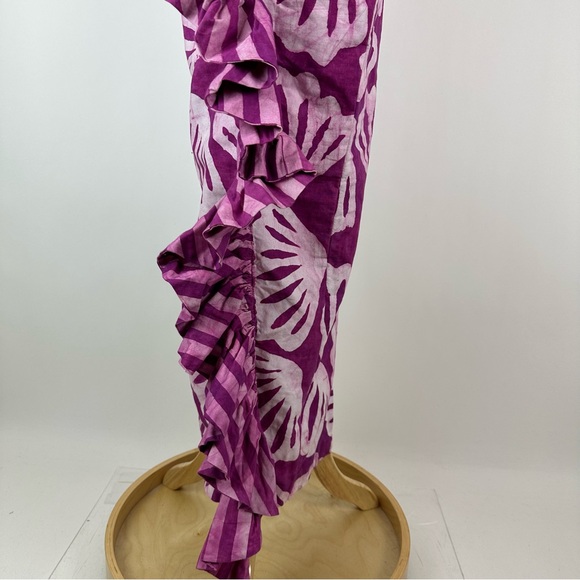 Anthropologie Sika Ruffle Off Shoulder Hawaiian Print Midi Dress Size 4 - Picture 7 of 11